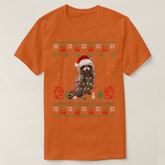 Camiseta Raccoon de Navidades feos Santa Hat ilumina Sweate (Diseño del anverso)