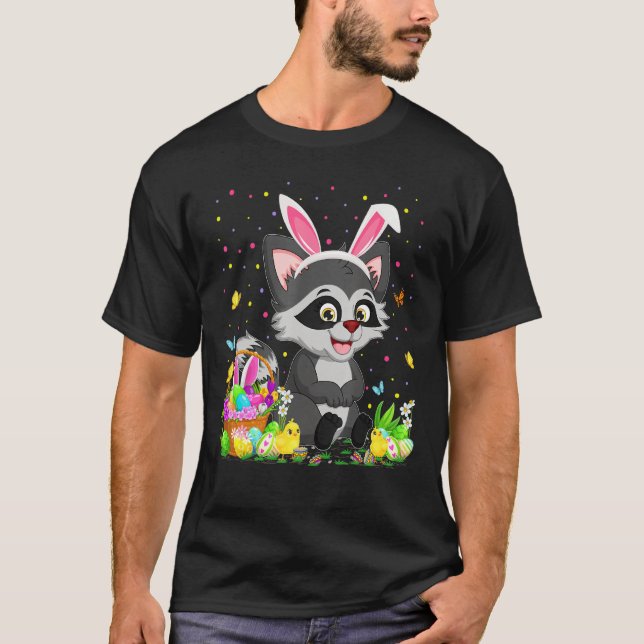 Camiseta Raccoon de Pascua Caza de Huevos Bunny Raccoon Eas (Anverso)
