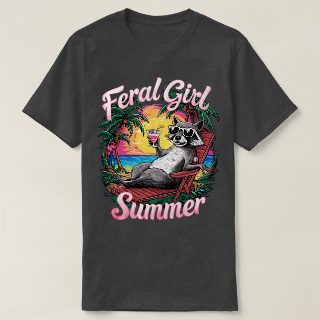 Camiseta raccoon de verano chica feral (Diseño del anverso)