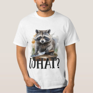 Camiseta Raccoon determinado con un cuchillo de cocina, qué
