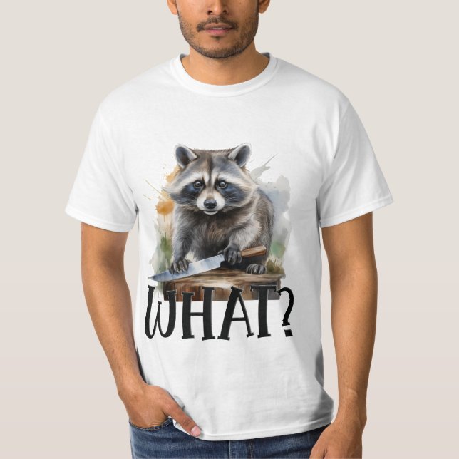 Camiseta Raccoon determinado con un cuchillo de cocina, qué (Anverso)