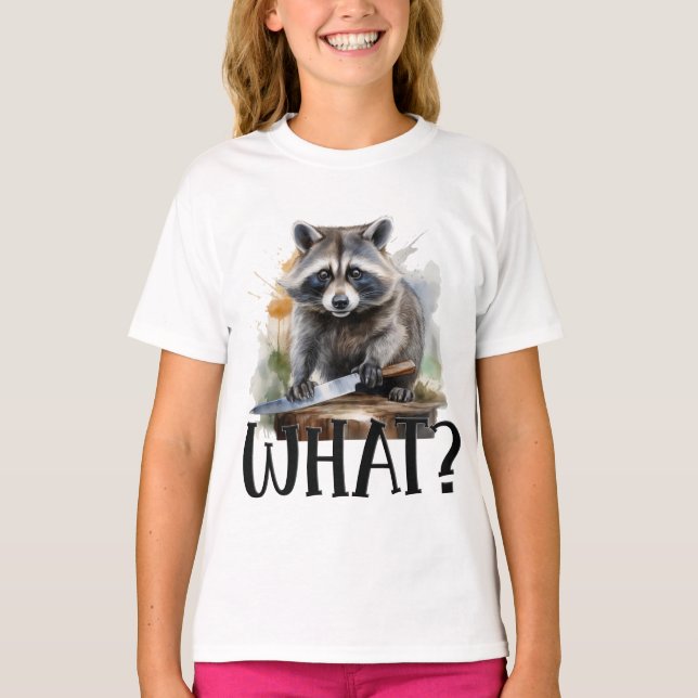 Camiseta Raccoon determinado con un cuchillo de cocina, qué (Anverso)