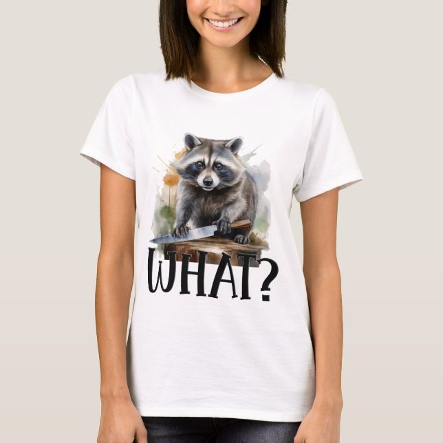 Camiseta Raccoon determinado con un cuchillo de cocina, qué (Anverso)