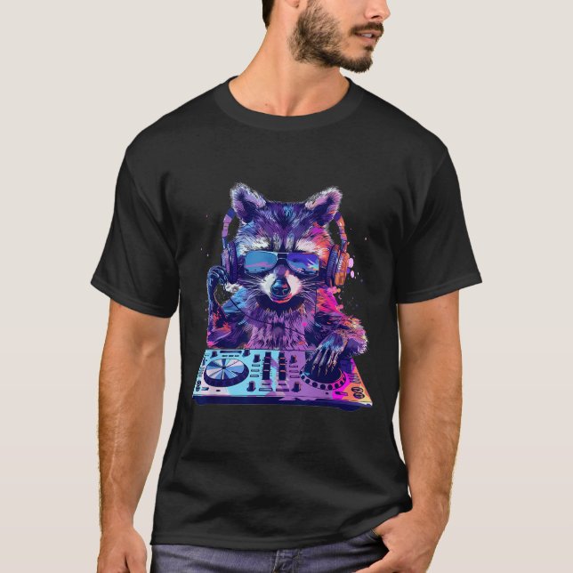 Camiseta Raccoon Dj Edm Techno House Music Funny Animal Lov (Anverso)