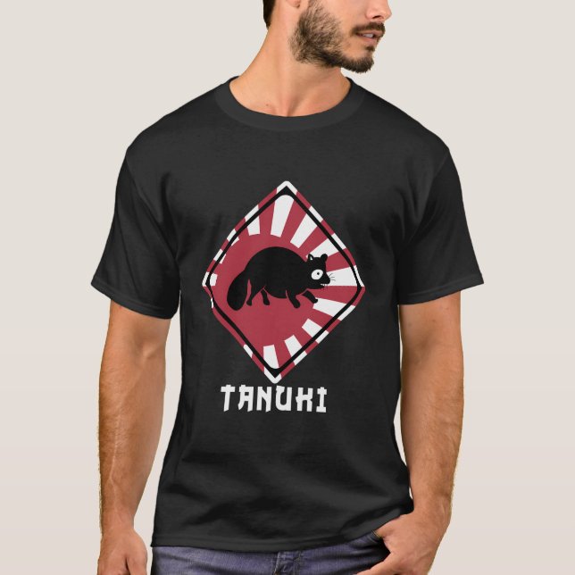 Camiseta Raccoon Dog Tanuki cruza bandera de sol naciente e (Anverso)