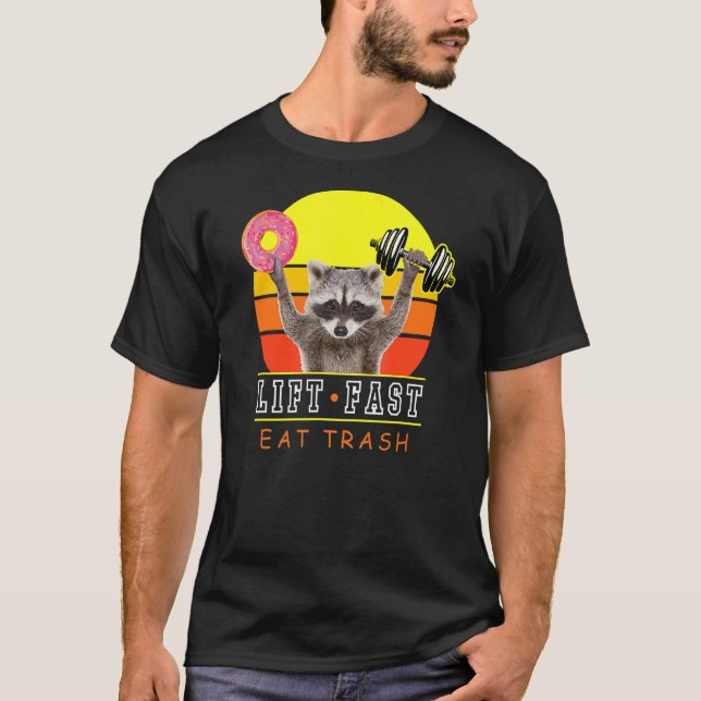 Camiseta Raccoon Donut Lift Fast Eed Trash Workout (Anverso)