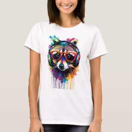 Camiseta Raccoon en audífonos y gafas