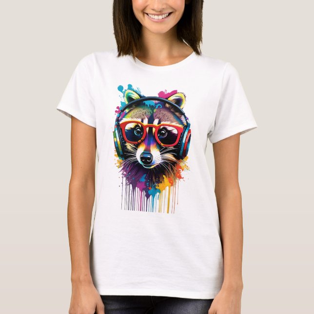 Camiseta Raccoon en audífonos y gafas (Anverso)