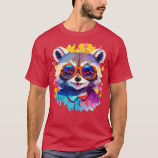 Camiseta Raccoon feliz con gafas brillantes de colores ilum