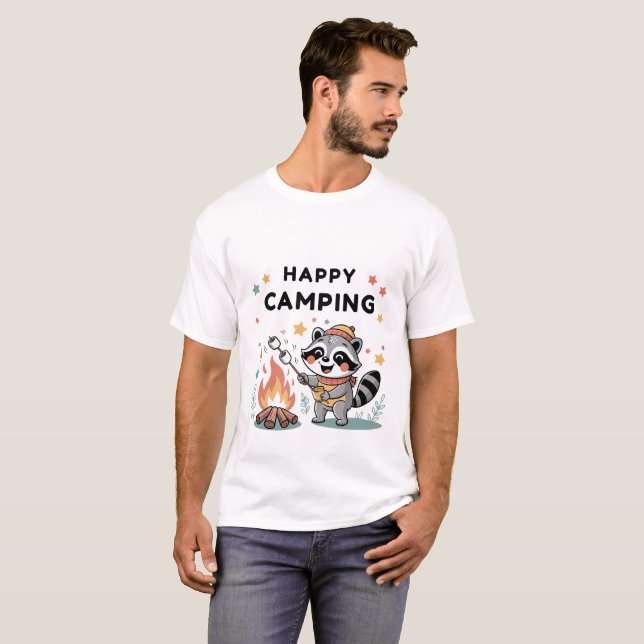 Camiseta Raccoon feliz de camping, Personalizado de la fies (Anverso completo)