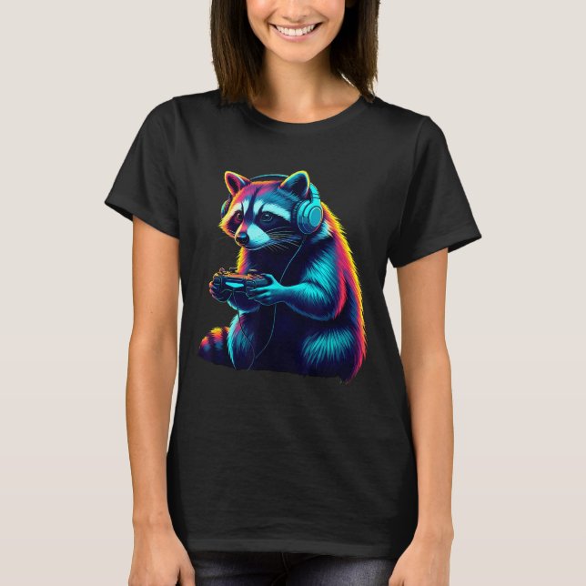 Camiseta Raccoon Gaming Animal Video Games Funny Raccoon  (Anverso)
