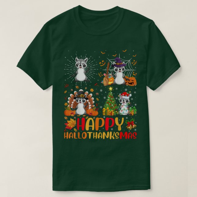 Camiseta Raccoon Hallothan, Navidades del Día de Acción de  (Diseño del anverso)