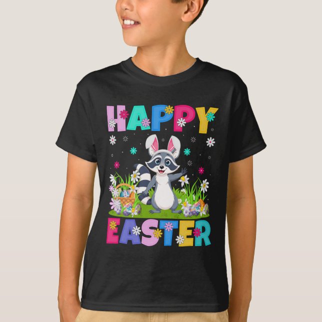 Camiseta Raccoon Happy Easter Egt Hunt Bunny Ear Raccoon Ea (Anverso)