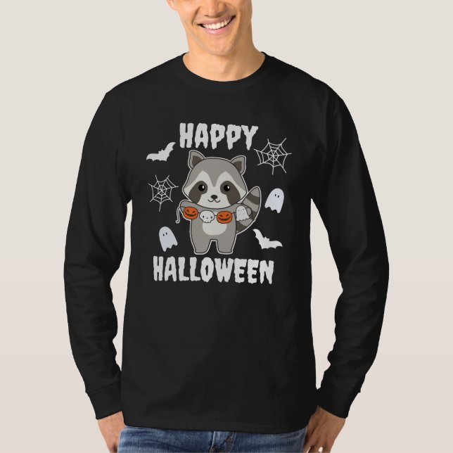 Camiseta Raccoon Happy Halloween Pumpkin Bat Costume (Anverso)
