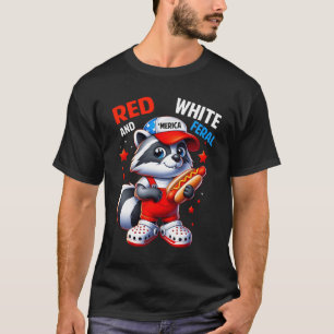 Camiseta Raccoon Hotdog 4 De Julio Patriótico Rojo Blanco Y