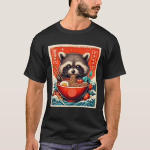 Camiseta Raccoon japonés comiendo bocadillo de fideos Ramen