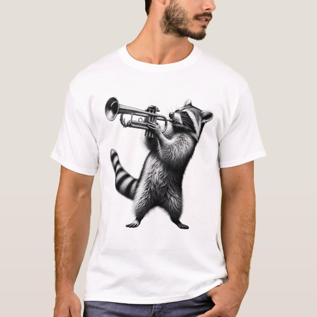 Camiseta Raccoon Jugando Trumpetista Trumpetista (Anverso)
