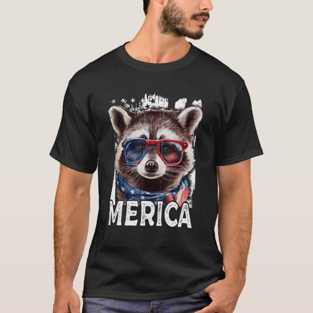 Camiseta Raccoon Merica 4 De Julio (Anverso)