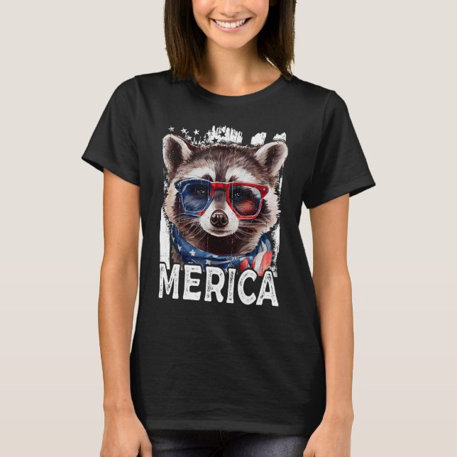 Camiseta Raccoon Merica 4 De Julio (Anverso)