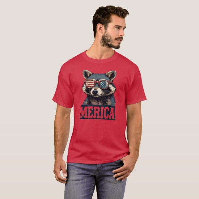 Camiseta Raccoon Merica 4 de julio patriótico (Anverso completo)