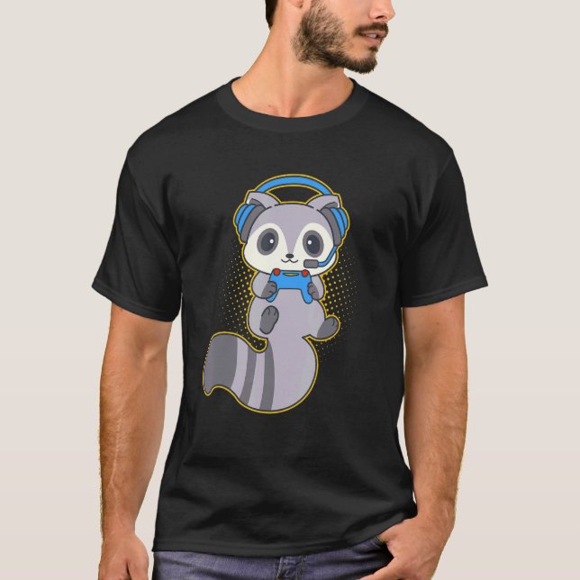 Camiseta Raccoon Para Juegos Con Auriculares Para Juegos Y  (Anverso)