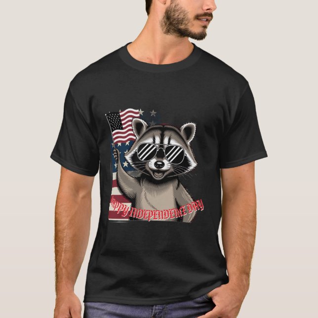 Camiseta Raccoon patriótico ondeando Personalizado de bande (Anverso)