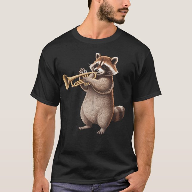Camiseta Raccoon Playing Trumpet Funny Trumpet Band Raccoon (Anverso)