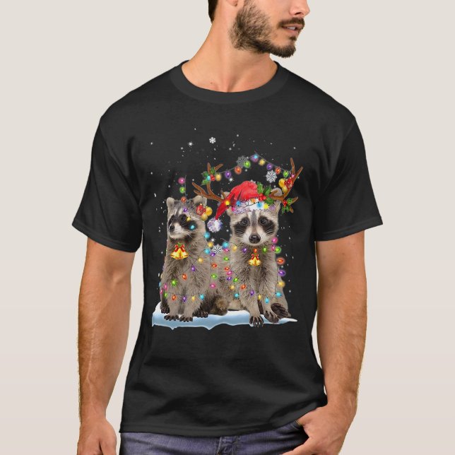 Camiseta Raccoon Reindeer Xmas Light Navidades (Anverso)