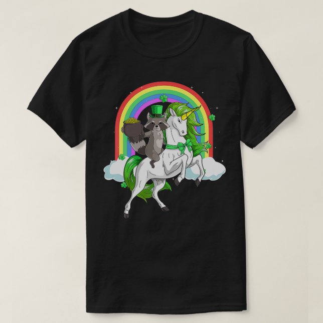 Camiseta Raccoon Riding Lepricorn Unicorn Regalo St Patrick (Diseño del anverso)