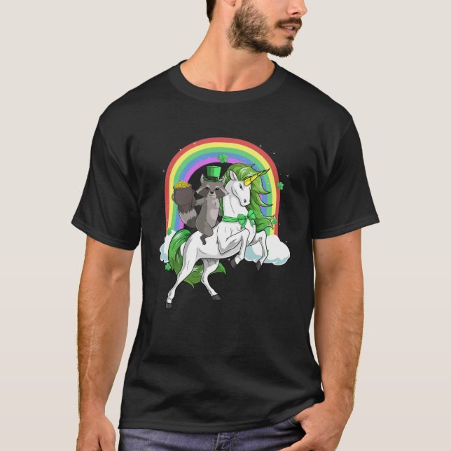 Camiseta Raccoon Riding Lepricorn Unicorn   St Patricks Day (Anverso)