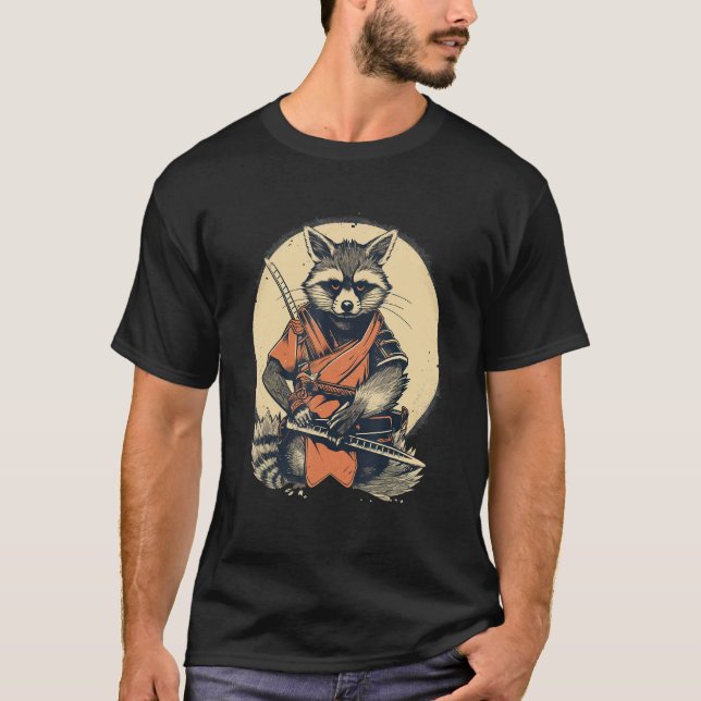Camiseta Raccoon samurai japonés vintage (Anverso)