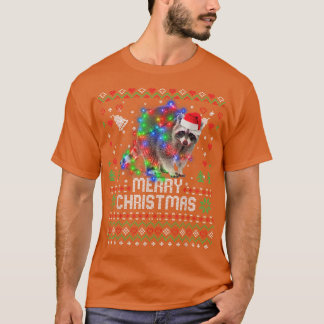 Camiseta Raccoon Santa Hat Animal Árbol de Navidad Ilumina