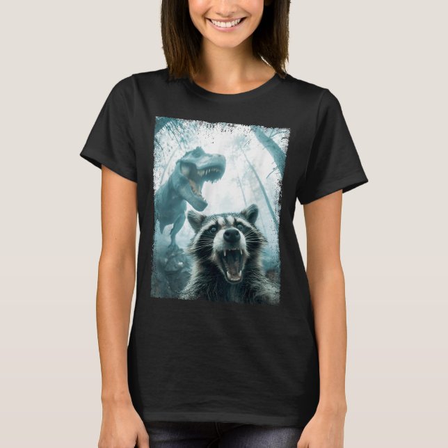 Camiseta Raccoon Selfie With Tyrannosaurus T Rex Adventure  (Anverso)