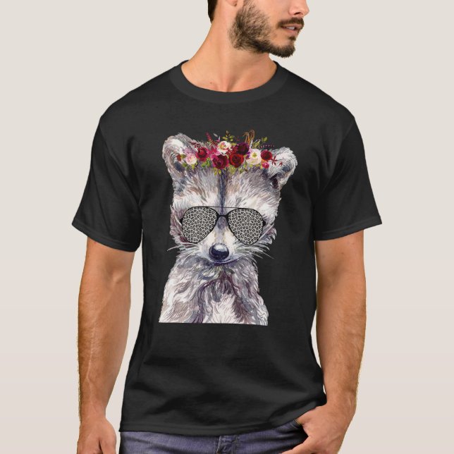 Camiseta Raccoon Sunglass japonés cereza de flor Saku (Anverso)