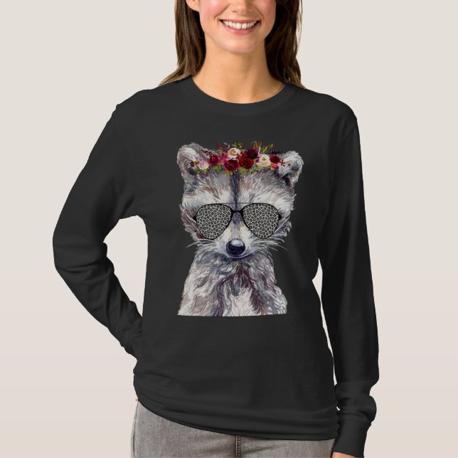 Camiseta Raccoon Sunglass japonés cereza de flor Saku (Anverso)