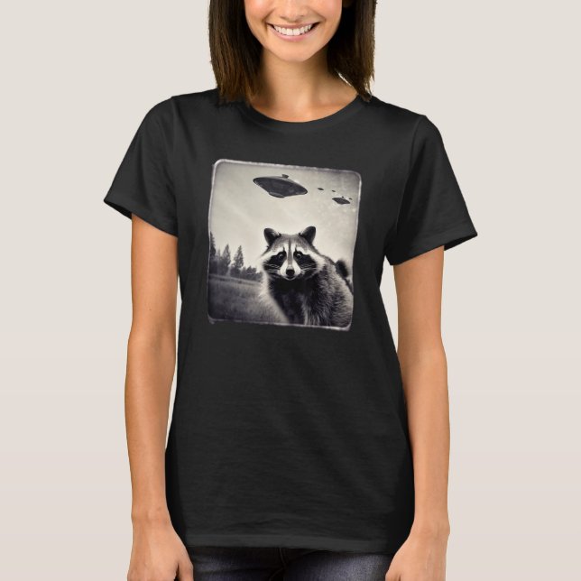 Camiseta Raccoon UFO Alien Costume #2 Niños Mujeres Hombres (Anverso)