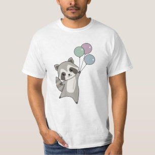 Camiseta Raccoon vuela globos sobre animales amables para n
