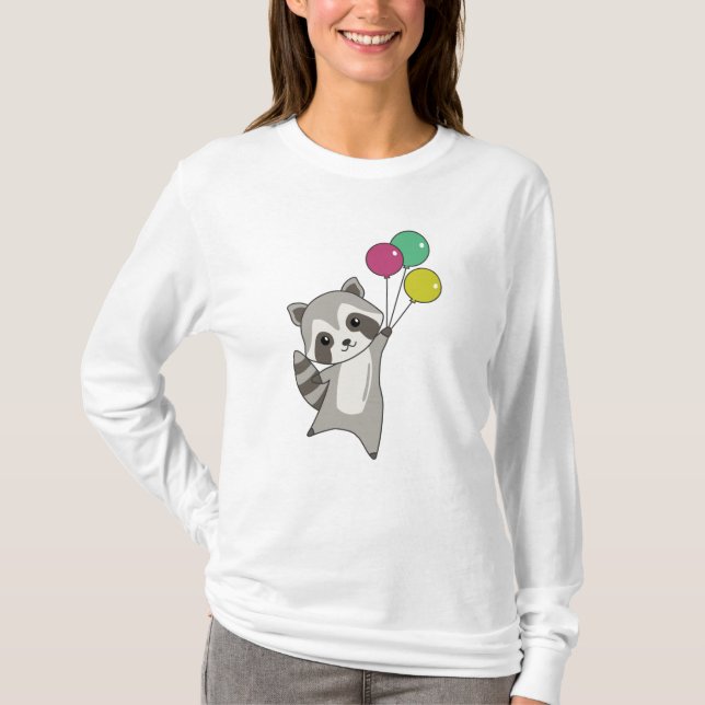 Camiseta Raccoon vuela globos sobre animales amables para n (Anverso)