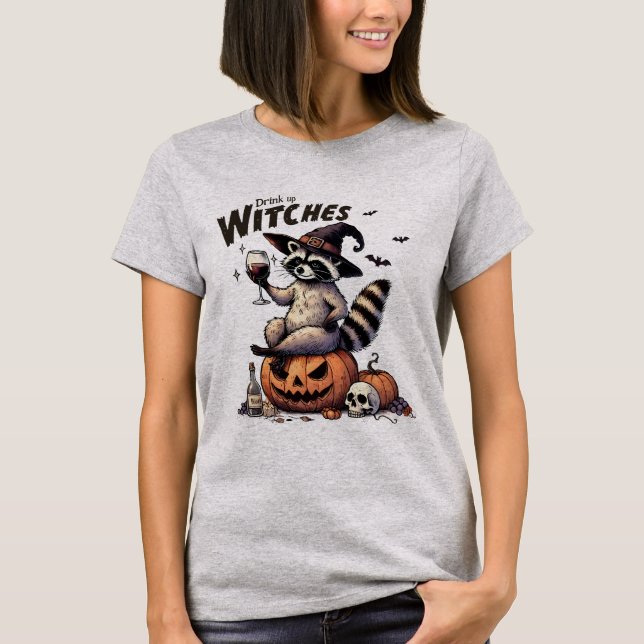 Camiseta Raccoon Witch Gorra bebe el cráneo de Halloween (Anverso)