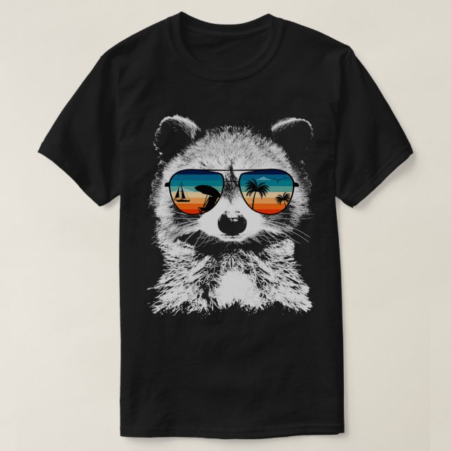 Camiseta Raccoon With Glasses Sunglasses Vintage Retro Styl (Diseño del anverso)