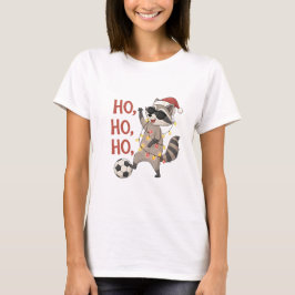 Camiseta Raccoon with lights and Christmas hat playing socc