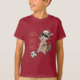 Camiseta Raccoon with lights and Christmas hat playing socc