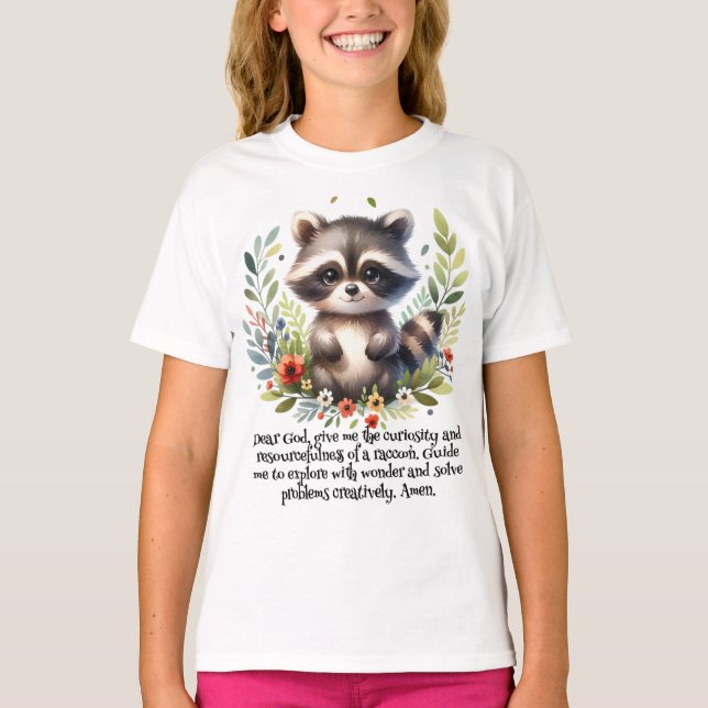 Camiseta Raccoon Woodland Kids Christian Prayer | (Anverso)