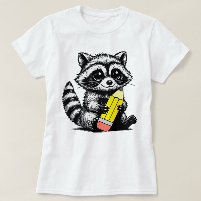 Camiseta Raccoon y Lover maestro de mapache con lápiz (Diseño del anverso)