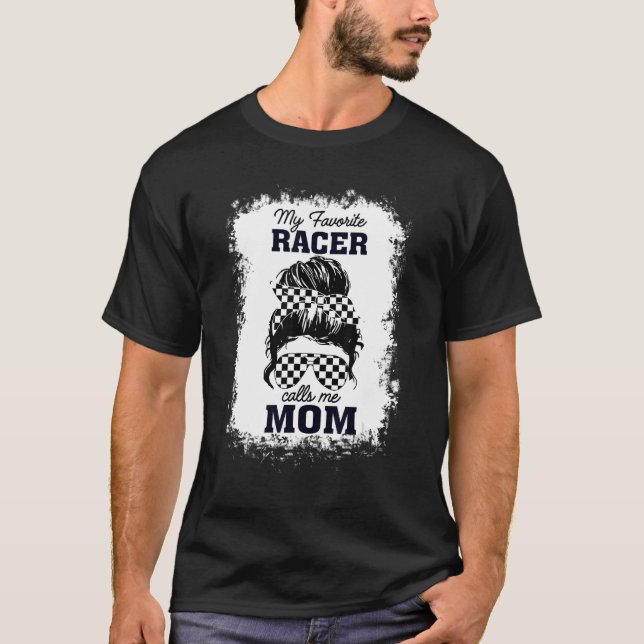 Camiseta Racer Mom Messy Bun Hair Mi Racer Favorito Llama A (Anverso)