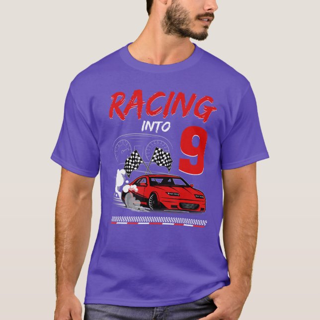 Camiseta Racing into 9 Year Old Birthday Race 9th Boy Party (Anverso)