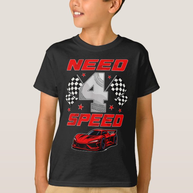 Camiseta Racing Racecar 4 Year Old 4th Birthday Boy Girl Ne (Anverso)