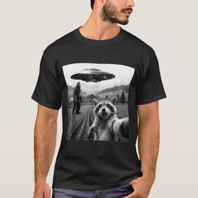 Camiseta Racoon Bigfoot Selfie Ufo Funny Racoon Alien Bigfo (Anverso)