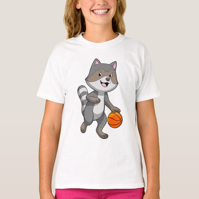 Camiseta Racoon como jugador de baloncesto con baloncesto (Anverso)