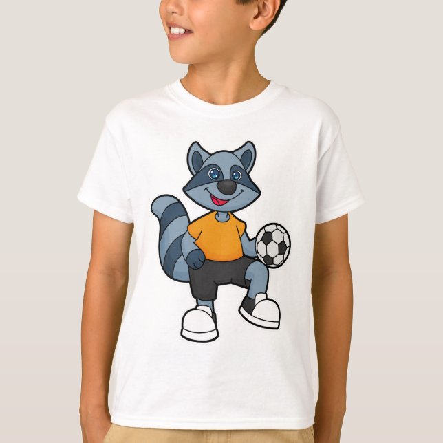 Camiseta Racoon como jugador de fútbol con pelota de fútbol (Anverso)